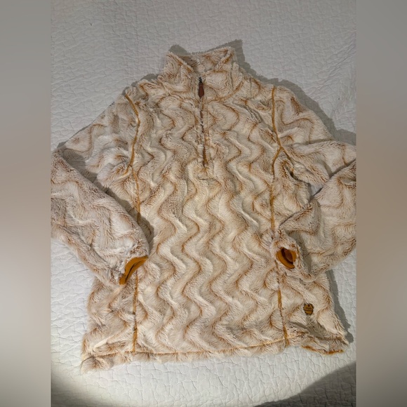 Simply Southern SOFT Ripple Sherpa Pullover Cream & Gold Plush 3/4 Zip Sz Medium - Picture 11 of 14